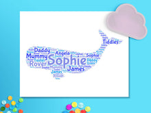 Load image into Gallery viewer, Custom Nursery Art, Whale personalised, printable nursery wall art whale word art pinks & blues, nursery decor whale print, digital download