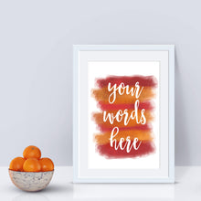 Load image into Gallery viewer, A red and orange digital print customised with words of your choice. Personalised PRINTABLE Watercolour Word Art.
