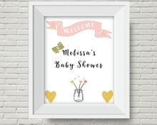 Load image into Gallery viewer, Baby Girl Shower Custom Welcome Sign. Personalised and ready for download within 24 hours.