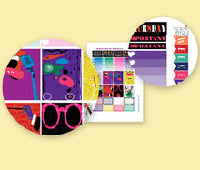 Load image into Gallery viewer, A printable vertical planner kit decorated with a retro, pop music theme - These stickers are perfect for you if you like bright colours.
