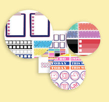 Load image into Gallery viewer, A printable vertical planner kit decorated with a retro, pop music theme - These stickers are perfect for you if you like bright colours.