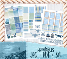 Load image into Gallery viewer, Printable Nautical Planner Kit to fit Erin Condren Lifeplanner. Coastal theme of blues and sand. Download now, print and cut