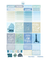 Load image into Gallery viewer, Printable Nautical Planner Kit to fit Erin Condren Lifeplanner. Coastal theme of blues and sand. Download now, print and cut