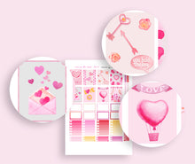 Load image into Gallery viewer, Printable Valentine Vertical Sticker Kit in Gorgeous Pinks - sized for Erin Condren Planner. Download now for print and cut