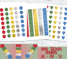 Load image into Gallery viewer, Christmas Printable Deco For Scrapbooking - hearts, circles, and flags in metallic holiday colours