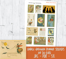 Load image into Gallery viewer, Halloween Vintage Die-Cuts or PRINTABLE Stickers, ECLP Full Boxes Vintage Stickers, Witch Broom Die-Cuts,Printable die-Cuts, Free Cut File