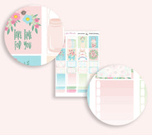 Load image into Gallery viewer, Mason Jars Weekly Sticker Kit to fit Erin Condren Lifeplanner. Pastel coloured florals and hand-doodled icons.