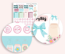 Load image into Gallery viewer, Mason Jars Weekly Sticker Kit to fit Erin Condren Lifeplanner. Pastel coloured florals and hand-doodled icons.