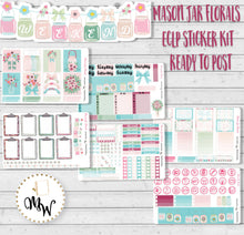 Load image into Gallery viewer, Mason Jars Weekly Sticker Kit to fit Erin Condren Lifeplanner. Pastel coloured florals and hand-doodled icons.