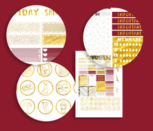 Load image into Gallery viewer, Unique Planner Kit for Thanksgiving. Vertical stickers sized for Erin Condren. Touches of gold leaf effect. Printable Instant download