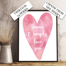 Load image into Gallery viewer, Watercolour Heart Custom Watercolour Print. Personalised for you and emailed within 48 hours.
