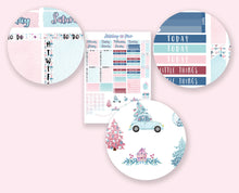 Load image into Gallery viewer, Pink Christmas Sticker Kit for Vertical Planner - Original handmade stickers in pink and baby blue. From the UK
