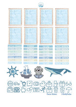 Load image into Gallery viewer, Printable Nautical Planner Kit to fit Erin Condren Lifeplanner. Coastal theme of blues and sand. Download now, print and cut