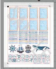 Load image into Gallery viewer, Printable Nautical Planner Kit to fit Erin Condren Lifeplanner. Coastal theme of blues and sand. Download now, print and cut