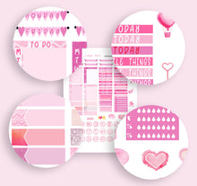 Load image into Gallery viewer, Printable Valentine Vertical Sticker Kit in Gorgeous Pinks - sized for Erin Condren Planner. Download now for print and cut