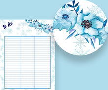 Load image into Gallery viewer, Christmas Organiser Lists Stationery Set with blue florals - For planner or file, ready to download now