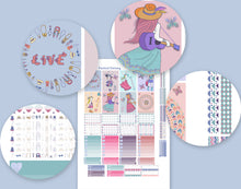 Load image into Gallery viewer, Festival Girls Planner Kit for Erin Condren or Happy Planner. Boho, hippy style planner stickers, perfect for summer music festivals