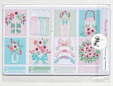 Load image into Gallery viewer, Mason Jars Weekly Sticker Kit to fit Erin Condren Lifeplanner. Pastel coloured florals and hand-doodled icons.