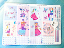 Load image into Gallery viewer, Festival Girls Planner Kit for Erin Condren or Happy Planner. Boho, hippy style planner stickers, perfect for summer music festivals