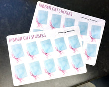 Load image into Gallery viewer, Gift Tag Stickers | Ribbon Bow Gift Tag Stickers | Polka Dot Ribbon Watercolour Stickers | Pink Bow Sticker | Printed Planner Stickers