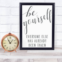 Load image into Gallery viewer, Oscar Wilde Quote, "BE YOURSELF' - Printable Wall Art with minimal clean mono text. Perfect for office or university halls etcr