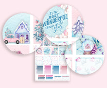 Load image into Gallery viewer, Pink Christmas Sticker Kit for Vertical Planner - Original handmade stickers in pink and baby blue. From the UK