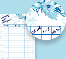 Load image into Gallery viewer, Christmas Organiser Lists Stationery Set with blue florals - For planner or file, ready to download now