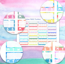 Load image into Gallery viewer, Multicoloured Habit Trackers. Planner Stickers in rainbow colours. Handmade in the UK