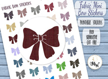 Load image into Gallery viewer, Bow Shaped Planner Stickers | Faux Fabric Bows  | Fabric Bow Stickers | Bow Deco Stickers | PRINTABLE Planner Stickers | Bow Sticker Sheet