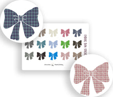 Load image into Gallery viewer, Patterned Bows Sticker Set | Checked Bows Stickers | Mini Bow Stickers |  Tartan Planner Stickers | Fabric Bow Stickers | Bow Sticker Sheet