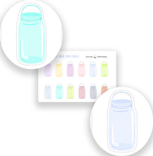 Load image into Gallery viewer, Mini Mason Jars Stickers | Pastel Mason Jars Sticker Sheet | Bullet journal deco sheet stickers | Handmade Scrapbooking Stickers UK