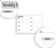 Load image into Gallery viewer, Week to A Page Printable Diary Sheets for The Foxy Fix or similar Traveller's Notebooks.Two sizes of A6 and B6, each with covers.