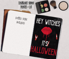 Load image into Gallery viewer, Halloween TN Dashboard | Halloween PRINTABLE Planner Insert | PRINTABLE  Chalkboard Insert | Blackboard Halloween Witch Red Lips with Blood