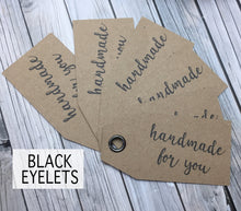 Load image into Gallery viewer, Custom Kraft Swing Tags. Double sided gift/product swing tags with or without metal eyelets.