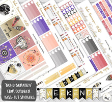 Load image into Gallery viewer, Boho Ethnic Vertical Planner Sticker Kit - A gorgeous vertical kit with purples and gold