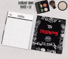 Load image into Gallery viewer, Halloween Planner Dashboard 7 x 9 inches | Horror PRINTABLE Dashboard | Halloween Insert | skulls, spiders, cobwebs  | ECLP Planner Insert