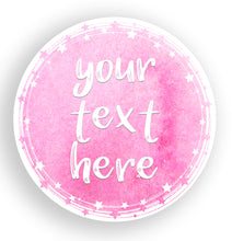 Load image into Gallery viewer, Custom Party Favor Labels | Custom Watercolour Stickers | Watercolour Round Text Stickers | Stickers for Party Bags | Circular Custom Labels