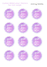 Load image into Gallery viewer, Custom Party Favor Labels | Custom Watercolour Stickers | Watercolour Round Text Stickers | Stickers for Party Bags | Circular Custom Labels