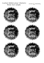 Load image into Gallery viewer, Custom Party Favor Labels | Custom Watercolour Stickers | Watercolour Round Text Stickers | Stickers for Party Bags | Circular Custom Labels