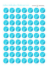 Load image into Gallery viewer, Custom Watercolour Round Text Stickers with colour choices. Custom Party Favor Labels with a star sprinkled border. Baby Shower Sticker Sheets.