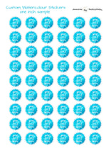 Load image into Gallery viewer, Custom Party Favor Labels | Custom Watercolour Stickers | Watercolour Round Text Stickers | Stickers for Party Bags | Circular Custom Labels