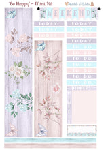 Load image into Gallery viewer, PRINTABLE Three Page Planner Kit with Pink, Blue & Lilac Stickers -  'Be Happy' A gorgeous floral and butterfly themed instant download