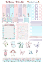 Load image into Gallery viewer, PRINTABLE Three Page Planner Kit with Pink, Blue & Lilac Stickers -  'Be Happy' A gorgeous floral and butterfly themed instant download