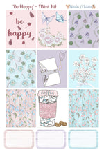 Load image into Gallery viewer, PRINTABLE Three Page Planner Kit with Pink, Blue & Lilac Stickers -  'Be Happy' A gorgeous floral and butterfly themed instant download