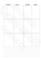 Load image into Gallery viewer, A5 Week to View Printable Insert, with Erin Condren Lifeplanner sized boxes.