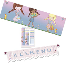 Load image into Gallery viewer, Easter Mini Sticker Kit to fit Erin Condren or Happy Planner. Cute Planner Girls with eggs & rabbits. Mini Planner Kit in pastel colours