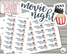 Load image into Gallery viewer, Movie Night Kawaii Stickers | Kawaii Planner Sticker | Functional BUJO Stickers | Popcorn Movie Night Stickers | Travelers Notebook Stickers