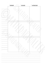 Load image into Gallery viewer, A5 Week to View Printable Insert, with Erin Condren Lifeplanner sized boxes.