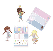 Load image into Gallery viewer, Easter Mini Sticker Kit to fit Erin Condren or Happy Planner. Cute Planner Girls with eggs & rabbits. Mini Planner Kit in pastel colours