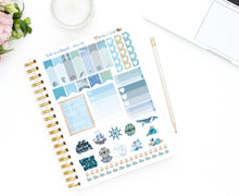Load image into Gallery viewer, Coastal Vertical Planner Kit - Nautical planner stickers with a seaside holiday theme and breezy quotes. Handmade in the UK